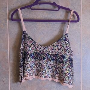 Free People Sequin Embellished Multicolor Crop Top. SZ XS. NWOT